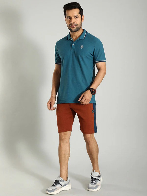 Indian Terrain Men's Regular Fit Color Block Brown Shorts